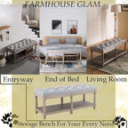 Farmhouse Storage Bench Wooden Entryway Upholstered Tufted Ottoman Bench - Image 7