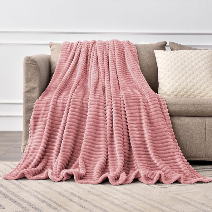 BEDELITE 3D Ribbed Jacquard Pink Full Size Blankes - Image 4