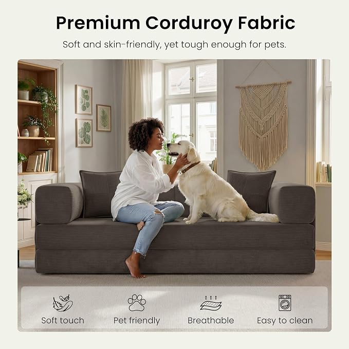 78.8" Convertible Futon Sofa Bed, Corduroy Futon Couch - Image 6