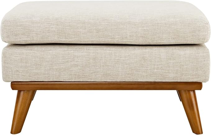 Modway Engage Mid-Century Modern Upholstered Fabric Ottoman in Beige - Image 6