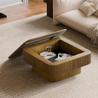 Square Coffee Table for Living Room, Fluted Drum Accent Tea Center Table - Image 5
