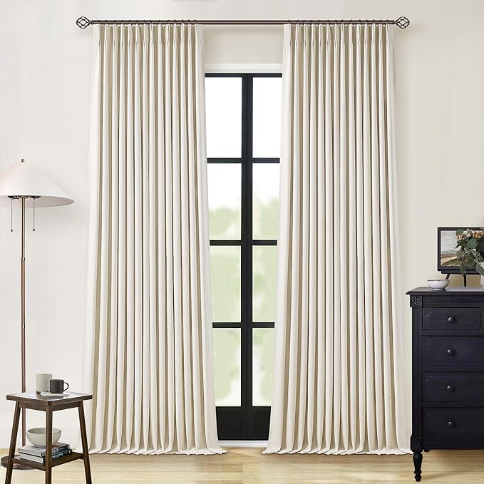 Cream Beige Linen Blackout Curtains Pinch Pleated 102 Inches Long | Memory Shape by Twodrapes