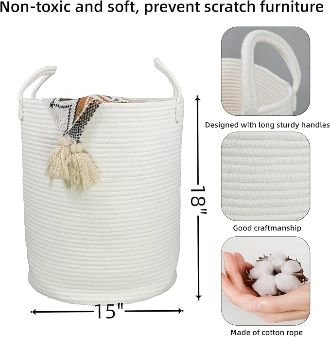 XUANGUO Cotton Rope Laundry Basket Hamper - Image 2