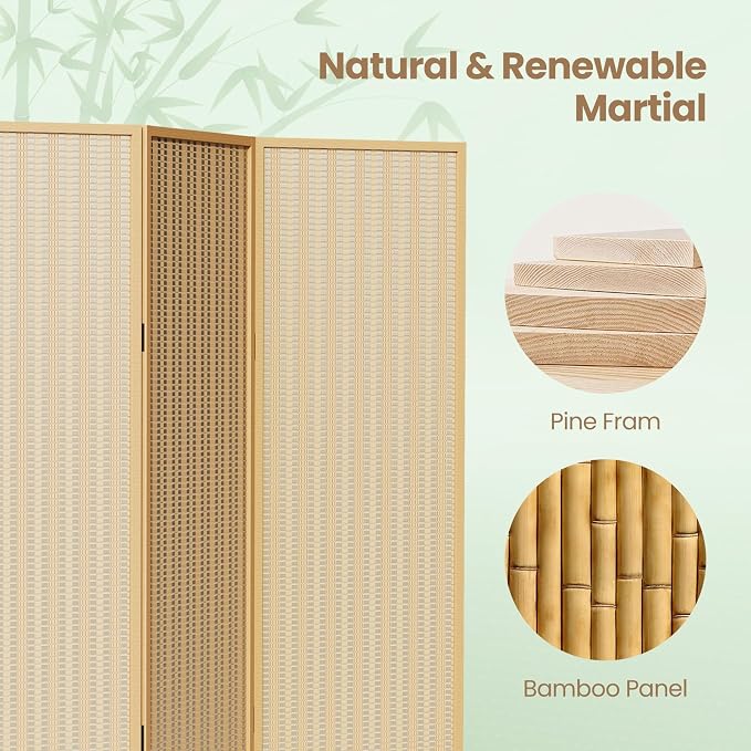 4 Panel Room Divider and Extra Wide Folding Privacy Screen, Bamboo Room Divider - Image 3