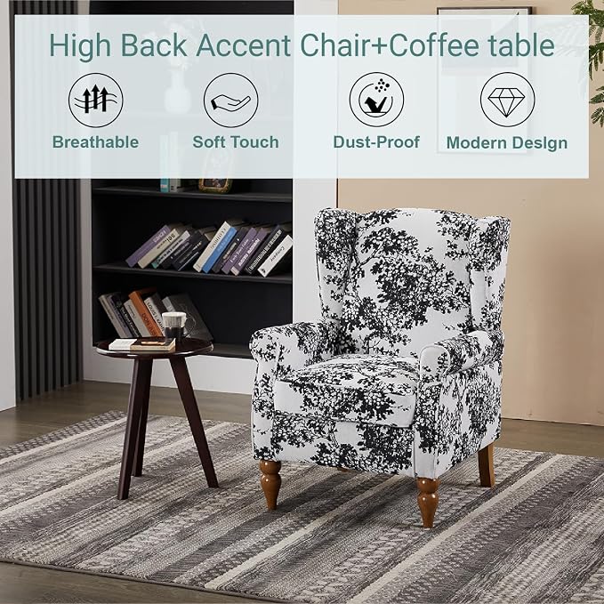 Upholster Accent Armchair & Side Table 2-Piece Set, Chenille Vintage Style - Image 8