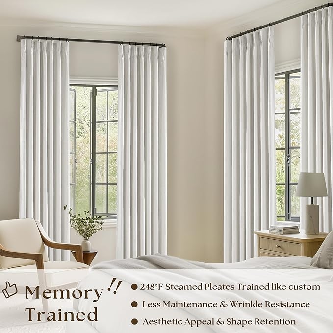Off White Pinch Pleated 100% Blackout Curtains 102 Inches Long | Linen Blend - Image 2