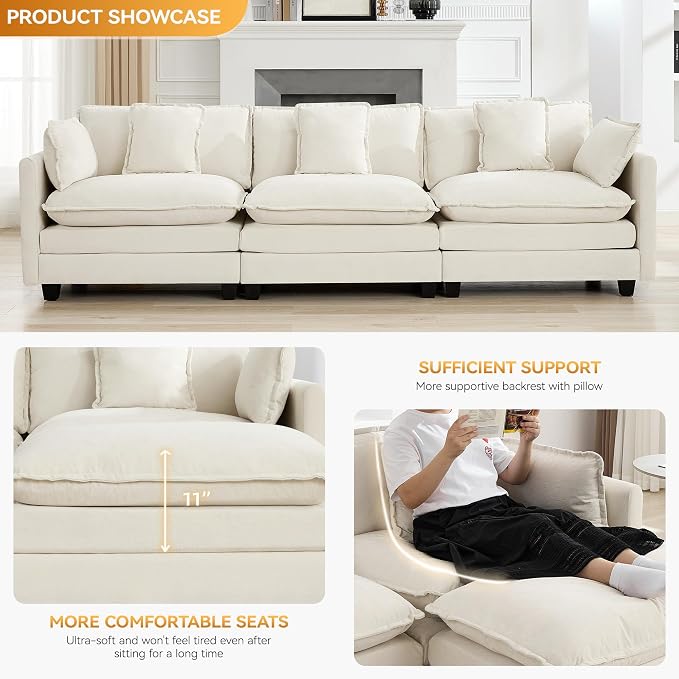 111'' Sectional Cloud Deep Seat Couch, Modern Comfy Chenille Modular Sectional - Image 3