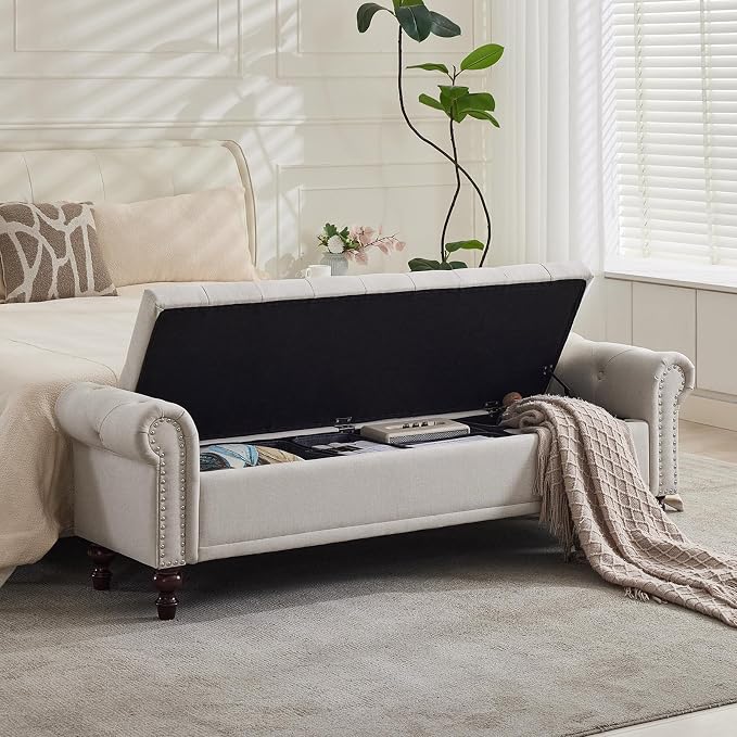 SOFTHION Storage Bench for Bedroom, Upholstered Linen Storage Ottoman by SofthionDesign