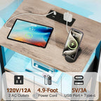 LOAKEKEL Nightstand with Charging Station, End Table with Fabric Drawer - Image 5
