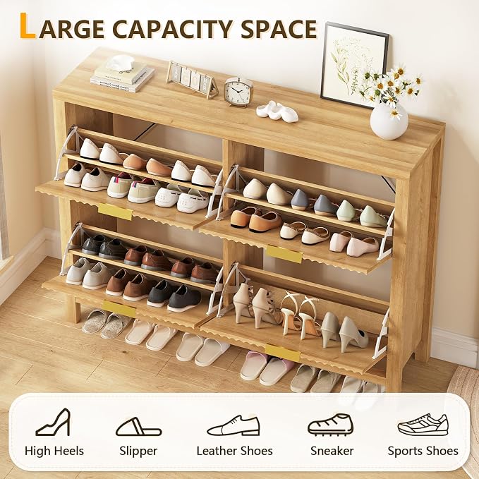 YOMILUVE Shoe Cabinet Storage for Entryway, Fluted Shoe Cabinet - Image 5