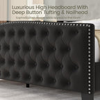 LARMACE King Size Bed Frame Velvet Upholstered Platform Bed - Image 4