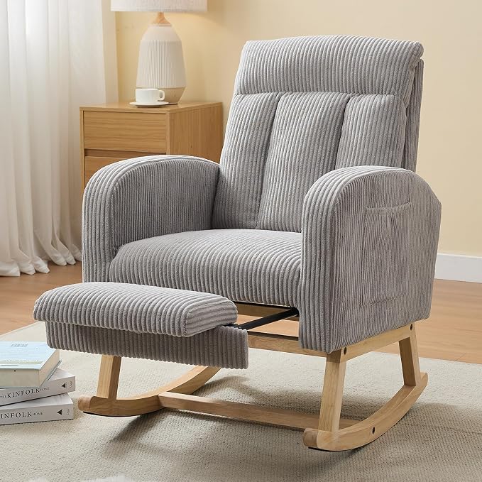 NIOIIKIT Nursery Rocking Chair, Corduroy Upholstered Rocking Chair by NIOIIKITFURNITURE