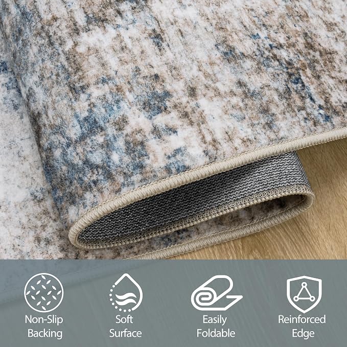 9x12 Area Rugs for Living Room Washable Bedroom Dining Room Brown Blue | Modern - Image 4