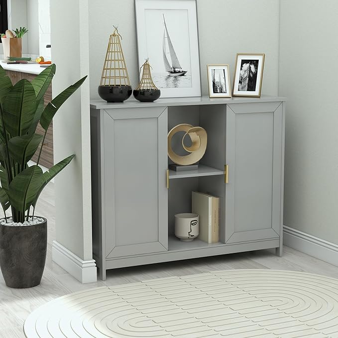 TaoHFE Grey Kitchen Pantry, Modern Wooden Small Credenza Sideboard Coffee - Image 4