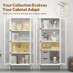 UNICOLY Display Cabinet with Glass Doors, Glass Display Cabinet 4-Tier - Image 4