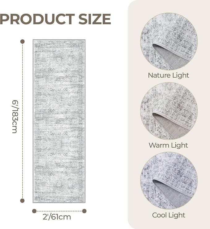 2x6 Runner Rug Non Slip, Washable Hallway Runner Rug, Nursery Room, Soft Runner - Image 2