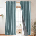 NICETOWN Skylark Blue Blackout Linen Curtains 95" Long, Rod Pocket Back Tab by NICETOWN