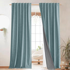 NICETOWN Skylark Blue Blackout Linen Curtains 95" Long, Rod Pocket Back Tab by NICETOWN