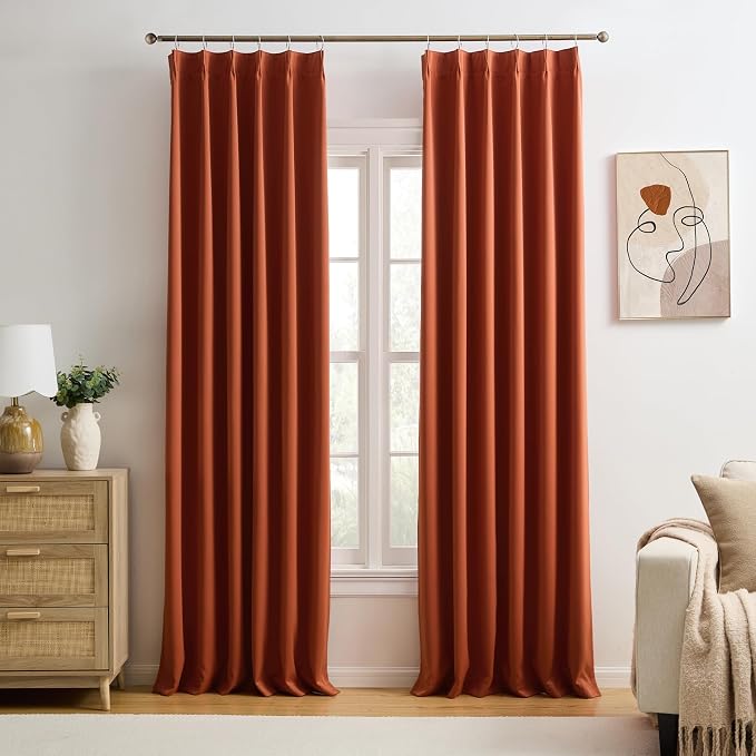 Antique Copper Burnt Orange Pinch Pleated Blackout Curtains by KEQIAOSUOCAI