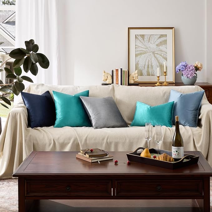 GIGIZAZA Teal Velvet Pillow Covers 16x16 Decorative Pillows Pack of 2 | Blue - Image 8