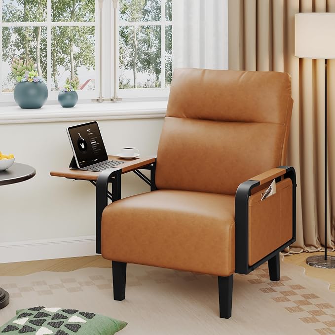 Andeworld Modern Brown Accent Chair, PU Leather Upholstered Armchair Side Chair - Image 6