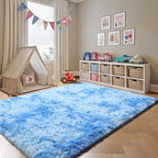 Tie-Dye Blue Rugs for Living Room Bedroom, Fluffy 5x8 Bedside Area Rug - Image 6