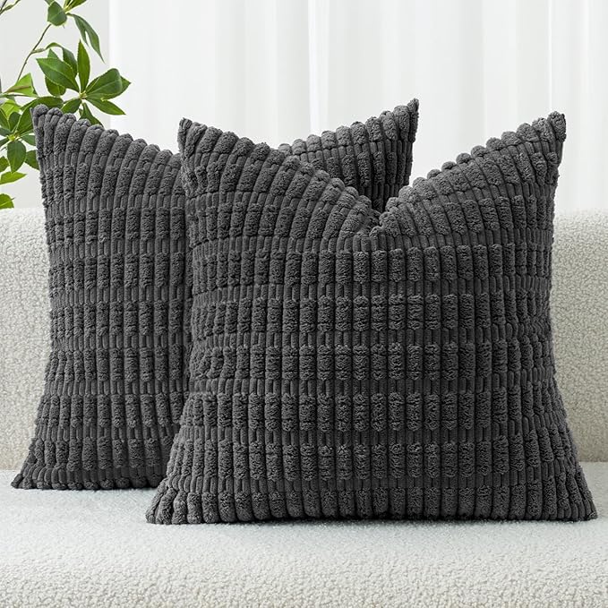 MIULEE Corduroy Decorative Throw Pillow Covers 20x20 Dark Grey Pack of 2 | Soft by MIULEE