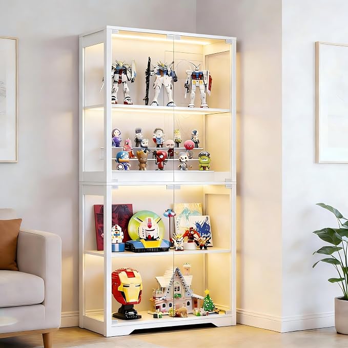 Display Cabinet with Glass Doors, Curio Cabinet with 3 LED Lights and Human - Image 3