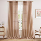 Peach Linen Curtains 90 Inch Long 2 Panels by Nanspring