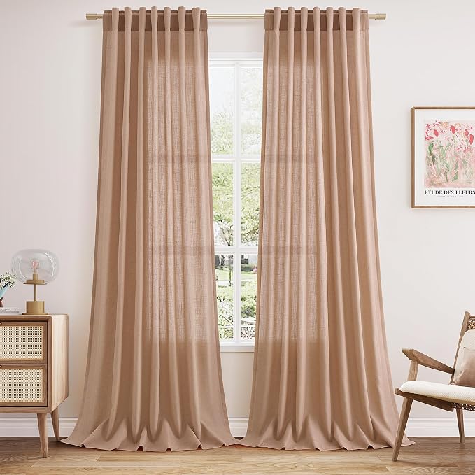 Peach Linen Curtains 90 Inch Long 2 Panels by Nanspring