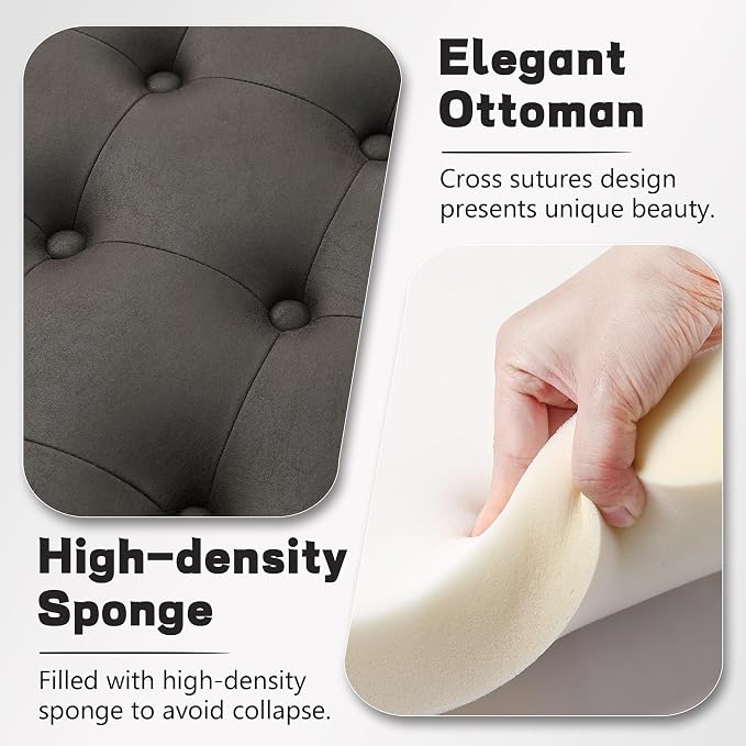 30-Inch Round Storage Ottoman, Button Tufted Ottoman Coffee Table - Image 3