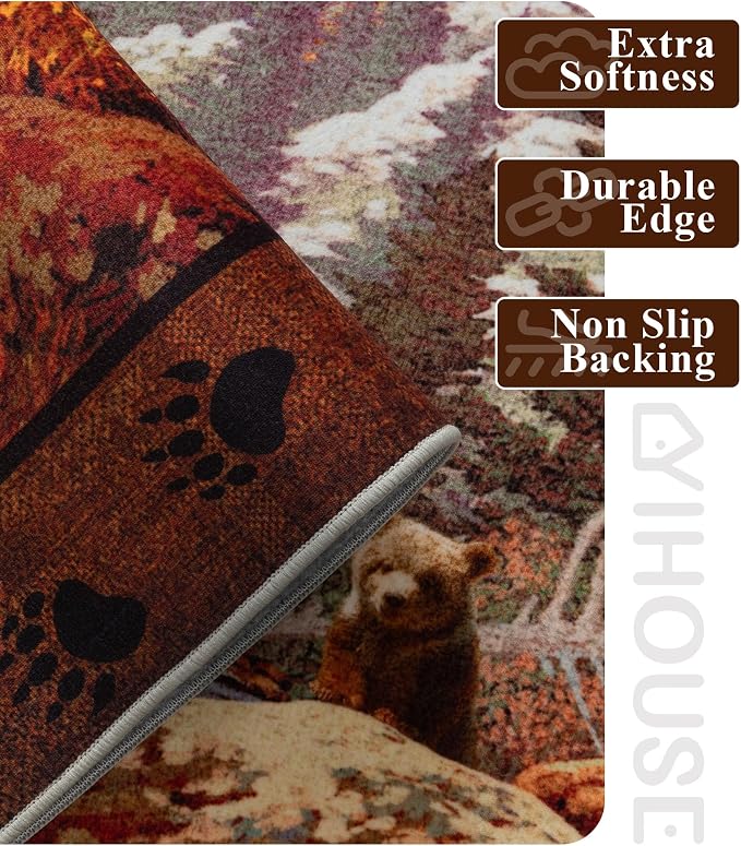 Rustic Cabin Area Rug for Bedroom 5x7, Machine Washable Woodland Bear Rug - Image 4