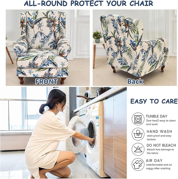 HAOYONG Wing Chair Slipcovers Stretch Wingback Chair Covers Printed 2 Pieces - Image 5