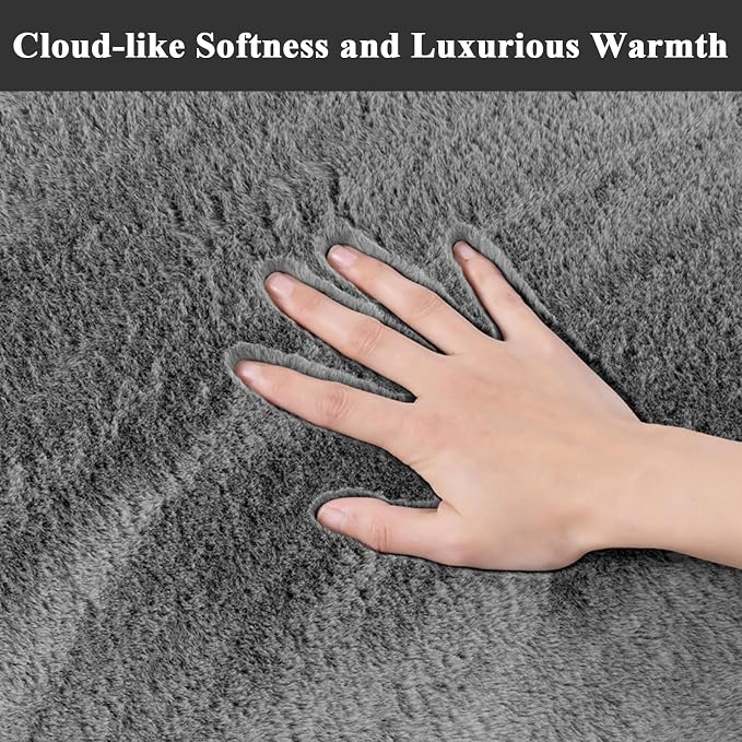 SHACOS Ultra Soft Faux Rabbit Fur Area Rug 6'x9', Non Slip Washable Padded - Image 6