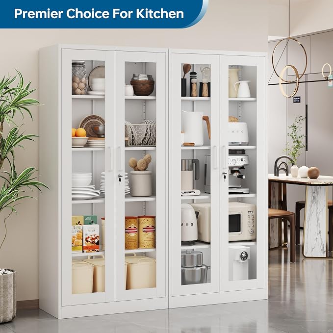 PEUKC Display Cabinet with Glass Doors, 71 Inches Metal Display Case with 4 - Image 9