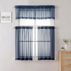 Navy Blue Window Valance 14 Inches Long 2 PCS, Solid Voile Blue Curtains Dual - Image 7