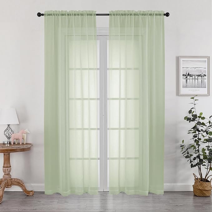 Sheer Curtains 84 inches Long 2 Panels Set by OWENIE
