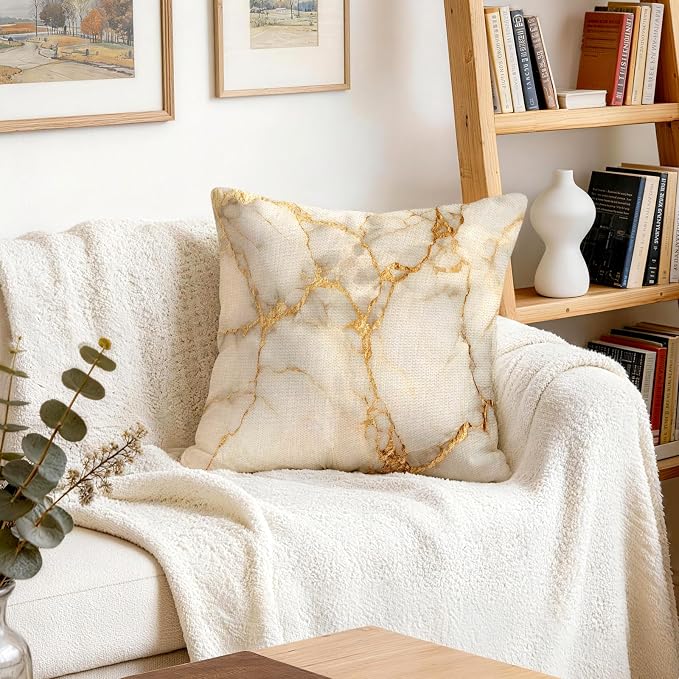 OBSEDE Gold Foil Marble Decorative Throw Pillow Covers 18 × 18 in, Couch - Image 8