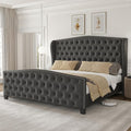 LARMACE King Size Bed Frame Velvet Upholstered Platform Bed by LARMACE
