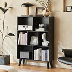 LEYAOYAO 7 Cube Black Bookshelf, 3 Tier Modern Bookcase - Image 3