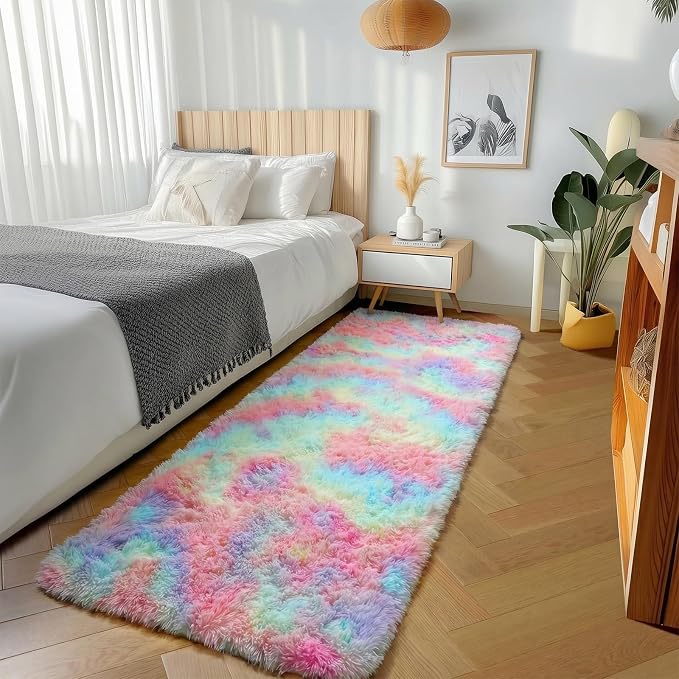 Rainbow Runner Rugs for Girls Bedroom Living Room, 2x6 Fluffy Soft Area Rug | - Image 5