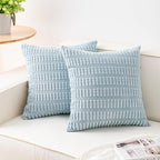 Pack of 2 Corduroy Decorative Throw Pillow Covers 16x16 Inch, Sky Blue | Fall by Unknown