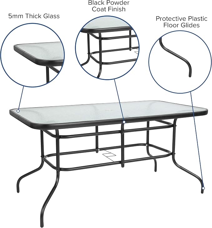 Flash Furniture Lila 7-Piece Glass Patio Table and Chairs Set, Outdoor Patio - Image 3