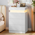 Xixini Nightstand with Charging Station and LED Lights, Fluted Night Stand with by Xixini