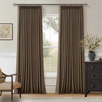 Brown Linen Pinch Pleated Black Out Memory Trained Curtains 102 Inches Long | by Twodrapes