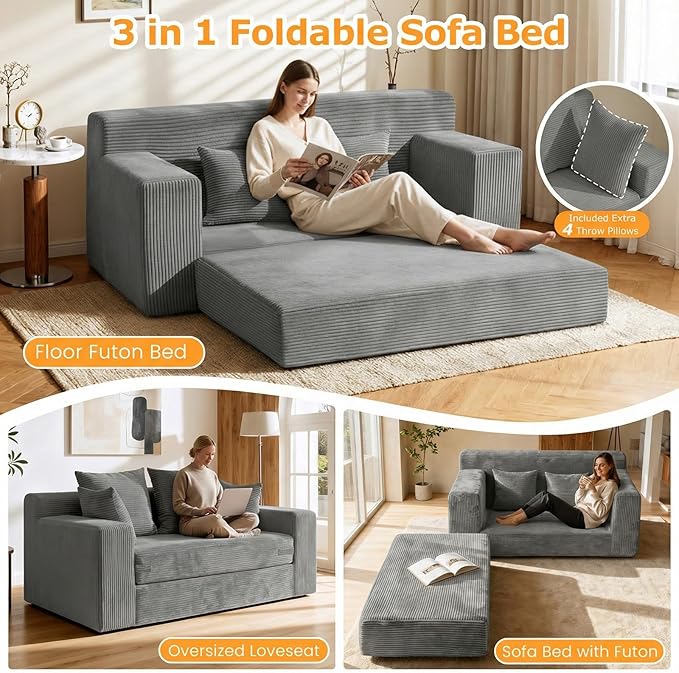 Winzon Boneless Loveseat, 3 in 1 Convertible Sofa Bed Sleeper Sofa Floor Futon - Image 3