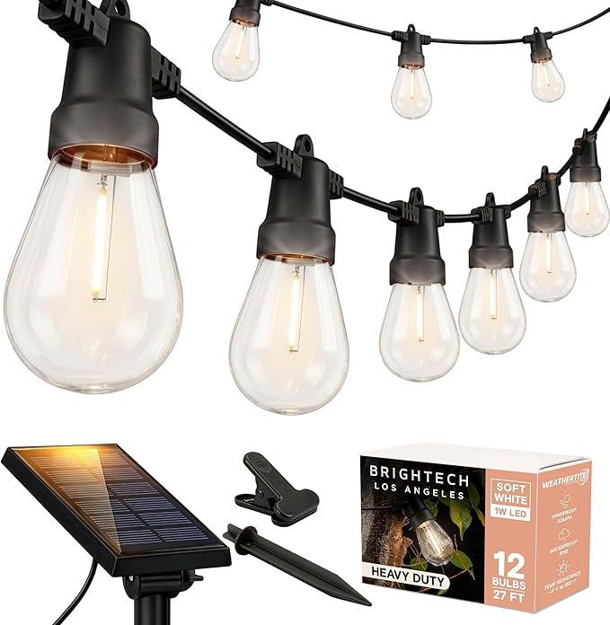Brightech Ambience Pro Solar Powered Outdoor String Lights -27 ft Commercial by Brightech
