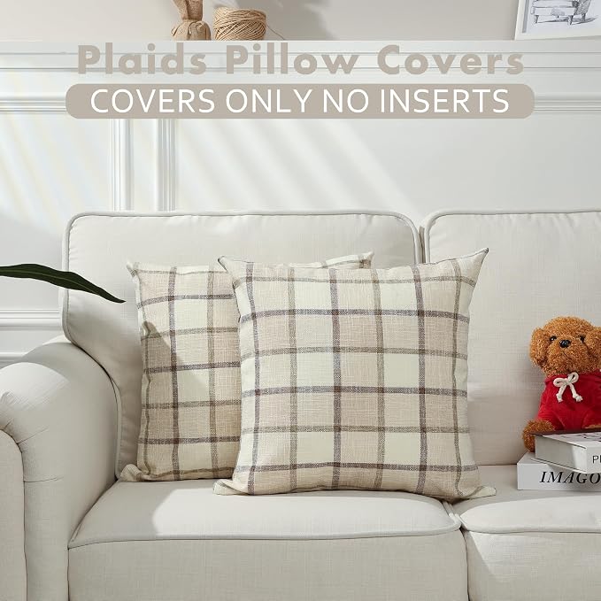 Stellhome Pack of 2 Fall Linen Buffalo Check Decorative Throw Pillow Covers - Image 5