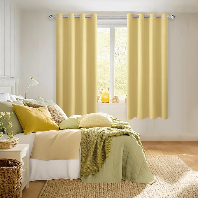 Blackout Curtains for Bedroom, 52 x 63 Inches Length, Light Yellow | Thermal - Image 6