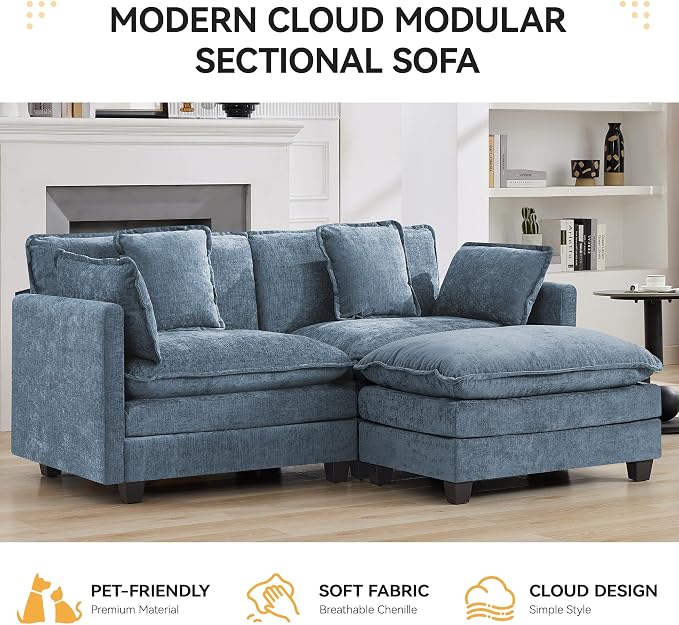 76'' Cloud Deep Seat Loveseat Sofa, Upholstered Chenille Modular 2-Seats - Image 7